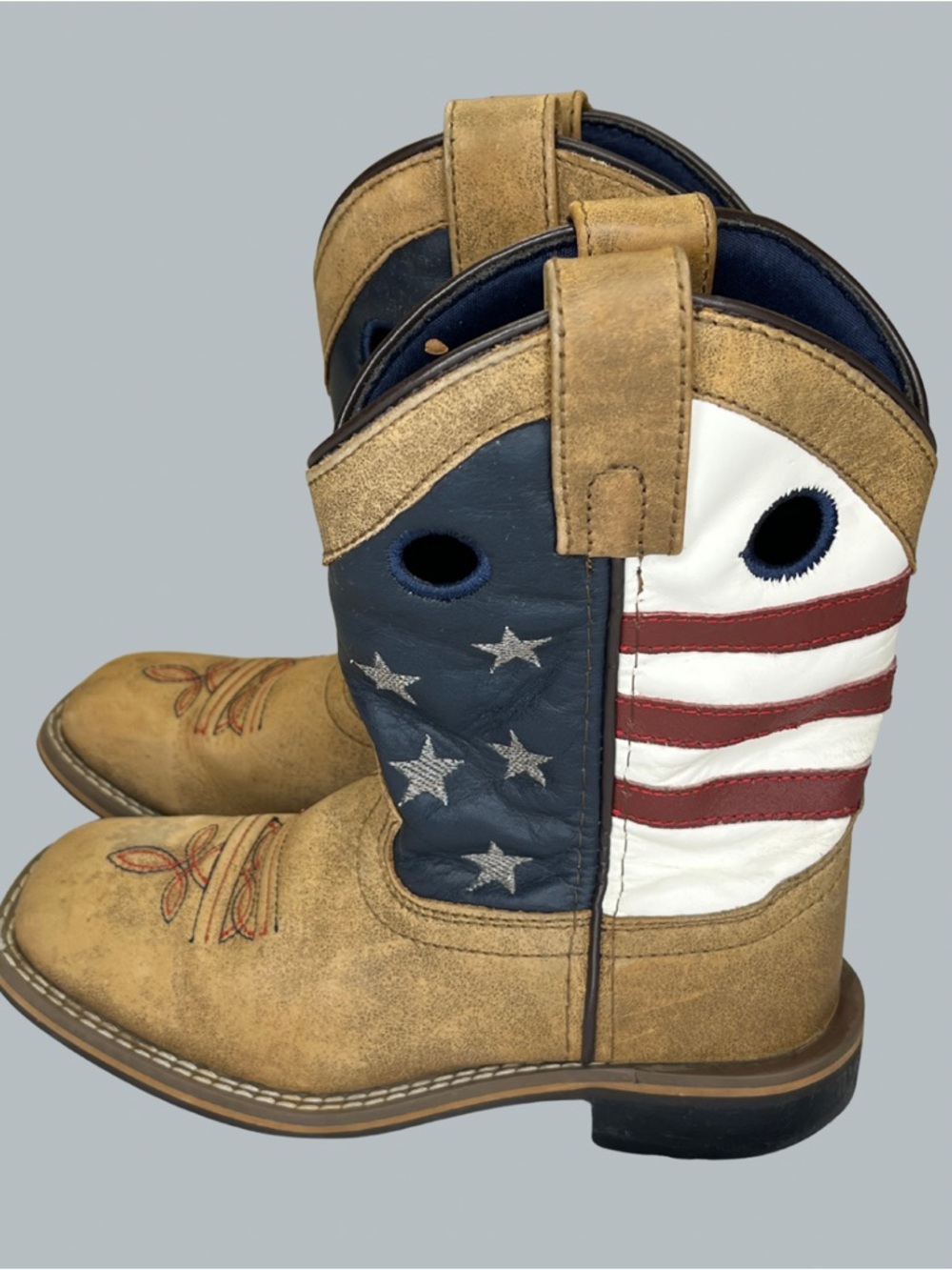 Cody James Boys 12D USA Flag Leather Square Toe Western Cowboy Boots 43880